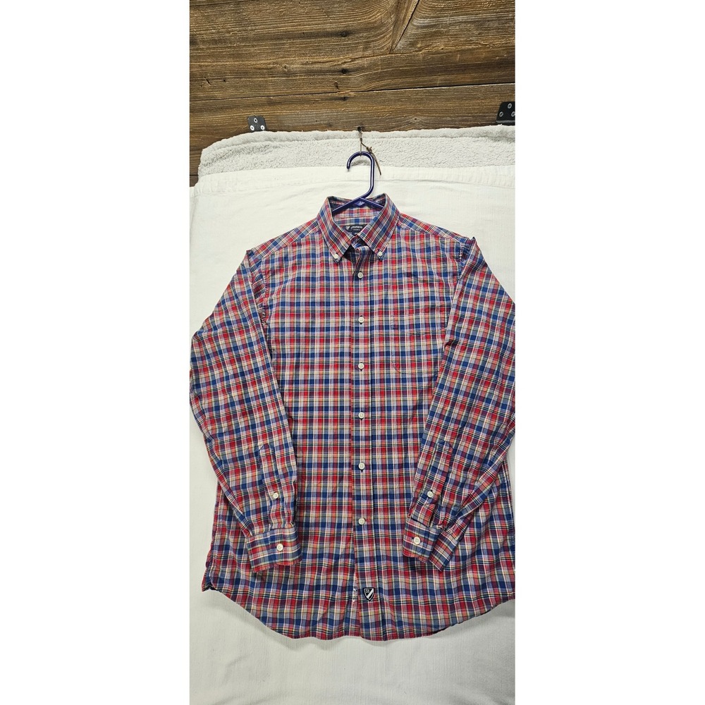 Cremieux Classics Mens Plaid Button Down Shirt Red Blue Yellow Med Long Sleeve